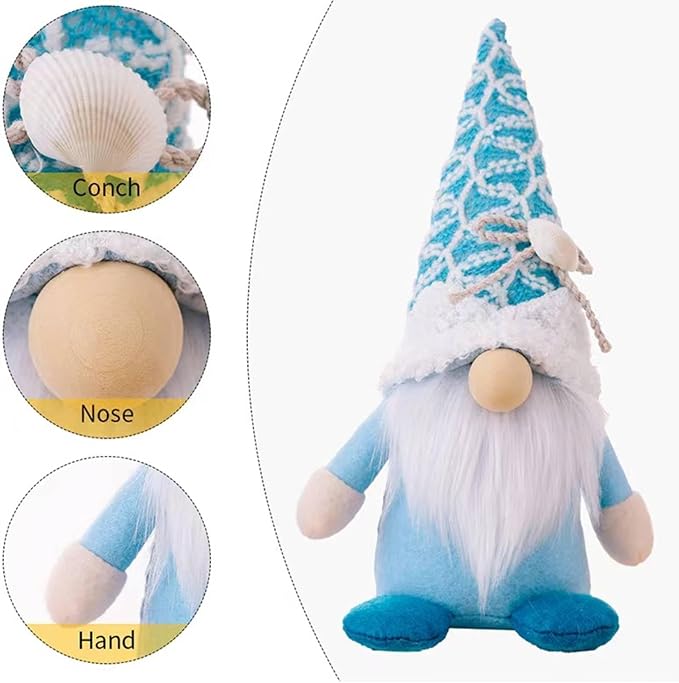 Summer Gnomes Decorations, Beach Gnome Plush Decor for Home Ocean Day Gnomes Tiered Tray Decor Handmade Tomte Swedish Nisse Scandinavian Elf Dwarf,Birthday Gnome Gifts, White