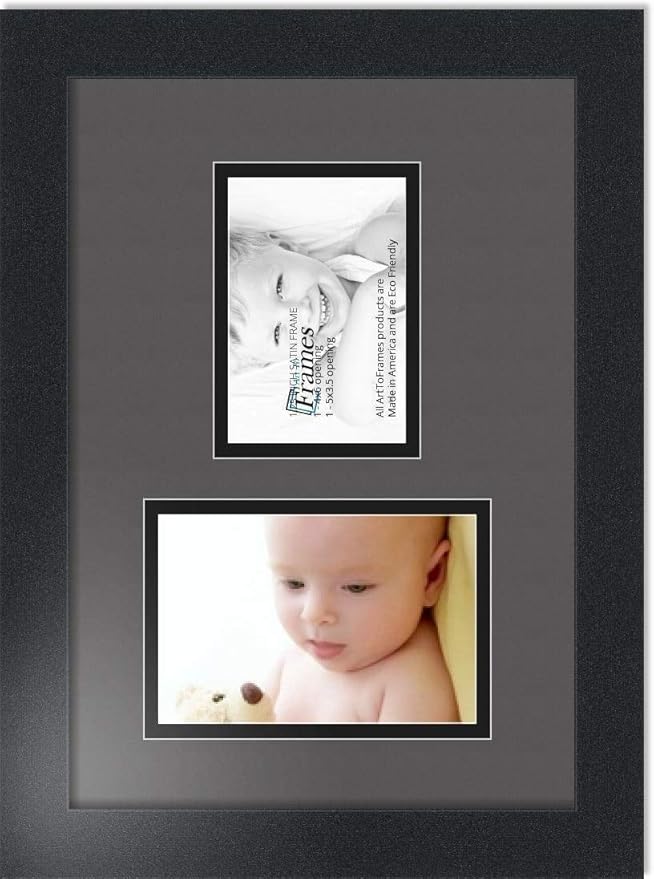 ArtToFrames Collage Photo Frame Double Mat with 1 - 3.5x5, 4x6 Openings and Satin Black Frame