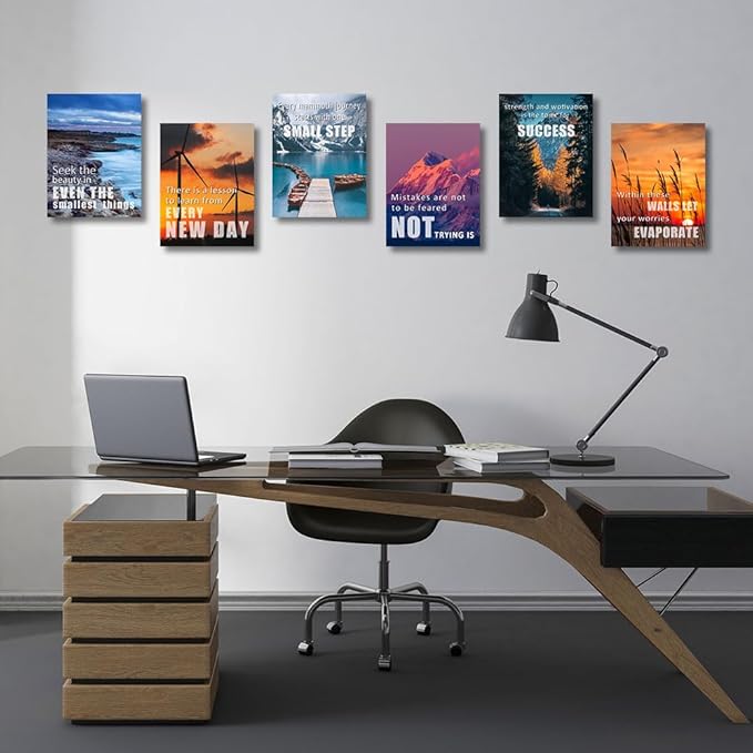 Inspirational Quotes Wall Art,Motivational Wall Art Decoration Painting, Suitable for Library, Office， Living Room,Home Deco,Tabletop/Hanging,| 6-pack(29 x 38 cm) framed 2