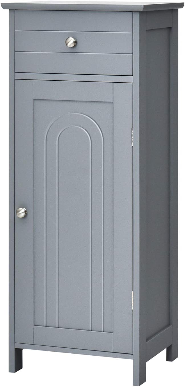 GLACER Floor Storage Cabinet, Multifunctional Bathroom Storage Cabinet with 2 Adjustable Shelves, Ideal for Bathroom, Living Room, 14 x 12 x 34.5 inches (Grey)