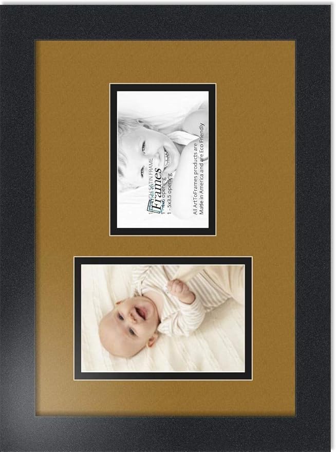 ArtToFrames Collage Photo Frame Double Mat with 1-3.5x5, 4x6 Openings with Satin Black Frame and El Dorado mat.