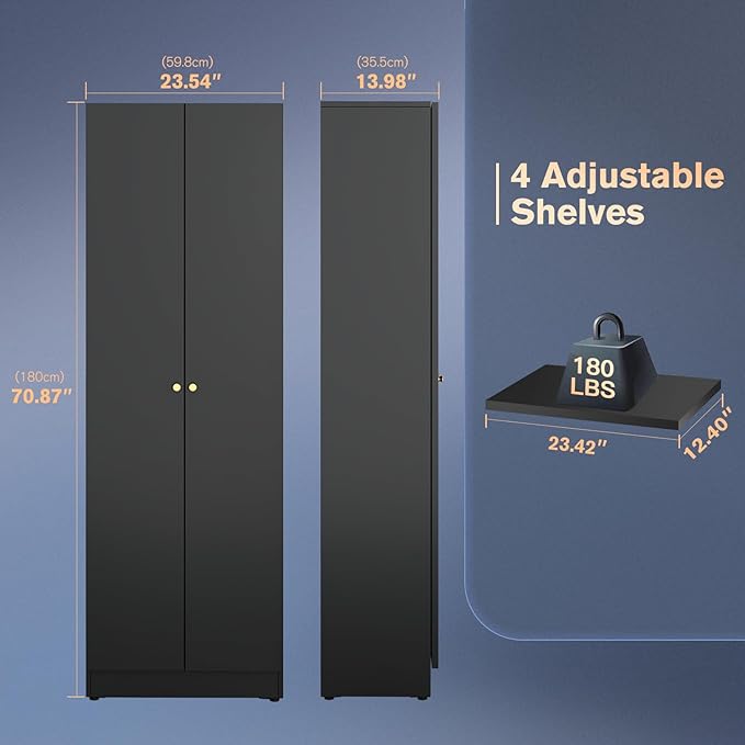 Garage Storage Cabinets with Metal Door and 4 Adjustable Shelves, 71" H Tool Cabinets with Adjustable Feets for Pantry Cabinet,Office,Warehouse Organisieren, Required-Assembly