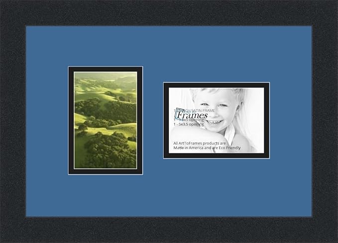 ArtToFrames Collage Photo Frame Double Mat with 2-3.5x5 Openings and Satin Black Frame