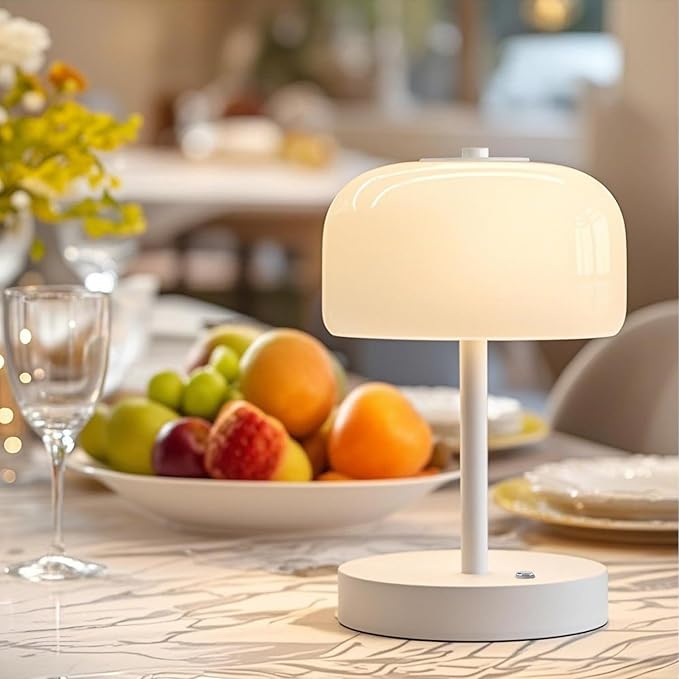 Oneach 9in Cordless LED Mushroom Table Lamp Touch 3 Way Dimmable Bedside Small Lamp Battery Operated Rechargeable Modern Nightstand Desk Lamp for Bedroom Living Room Restaurant White(2 Pack)