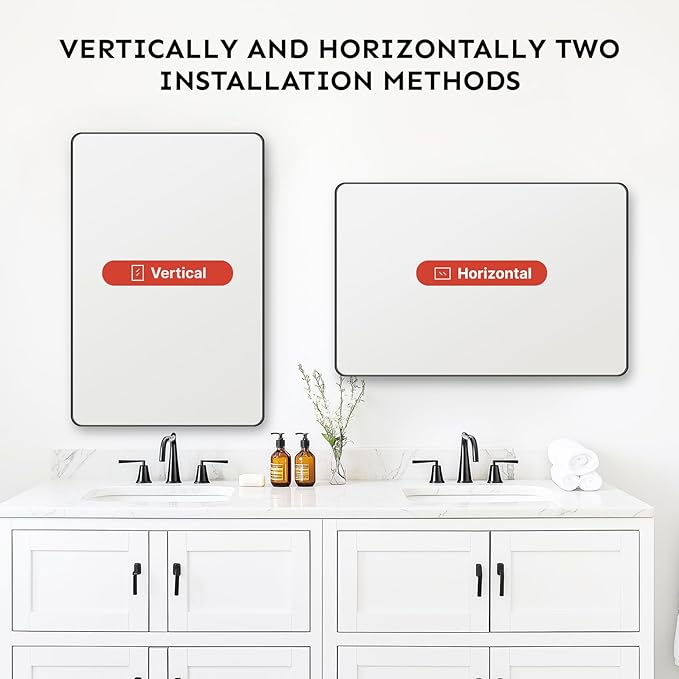 20x16"Bathroom Vanity Mirror for Wall, Aluminum Framed, Farmhouse Rectangle, Anti-Rust, HD Reflection Anti-Desilvering, Distortion Free, Tempered and Shatter-Proof Wall Mounted Mirror, Silver