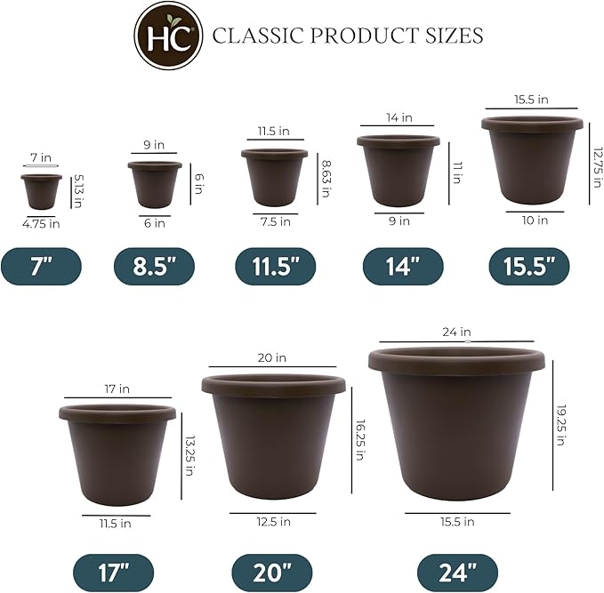 20 inch Round Classic Planter - Plastic Plant Pot for Indoor Outdoor Plants Flowers Herbs, Chocolate