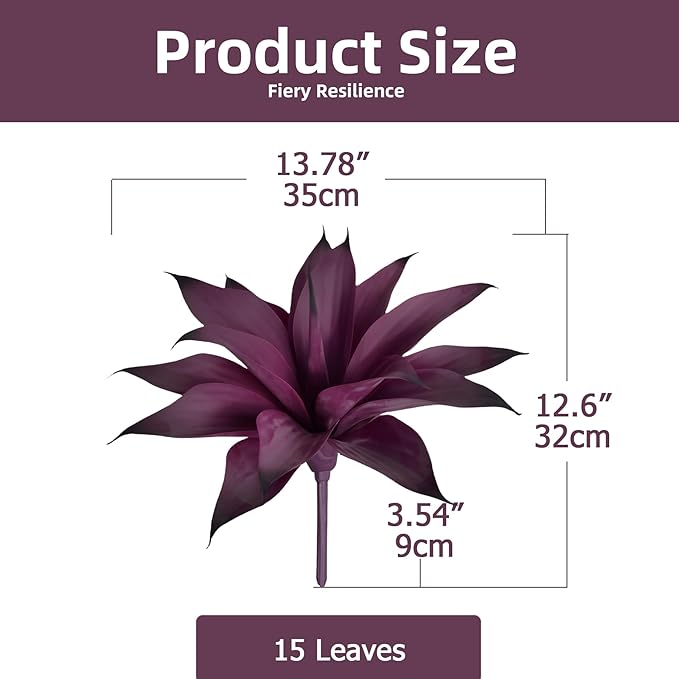 Artificial Agave 15In Faux Agave Fake Greenery Outdoor Artificial Plant Fake Plant for Indoor Home Decoration Plastic Plant Outdoor Decoration Front Porch Decor Simulation Plants 2Pack,Purple