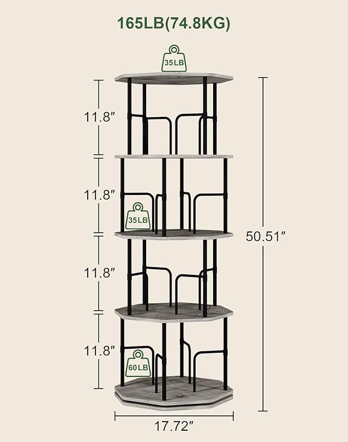 4 Tier Rotating Bookshelf, 360 Display Round Spinning Bookshelf Tower for Kids Room, Corner Shelf for Living Room, Office, Bedroom, Black