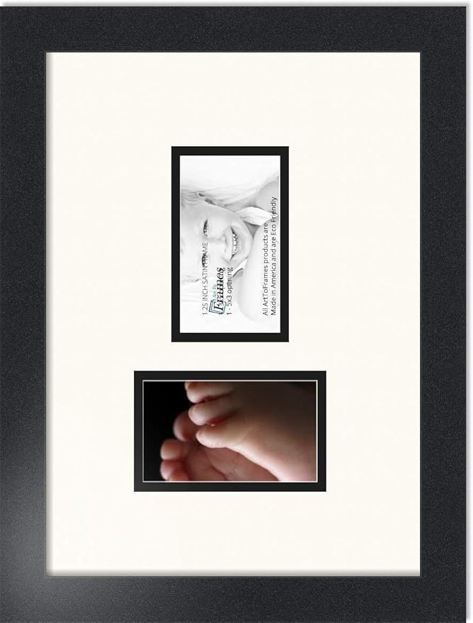 ArtToFrames Collage Photo Frame Double Mat with 2 - 3x5 Openings and Satin Black Frame