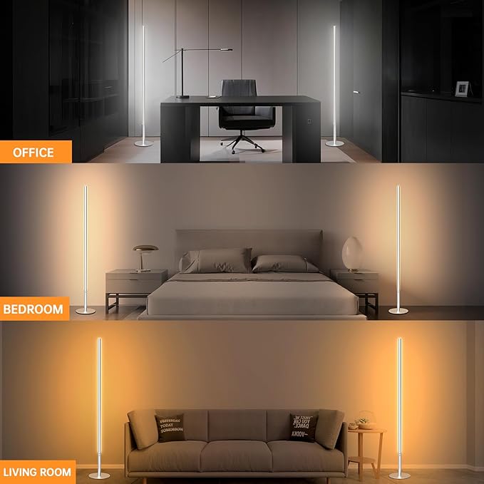 Marlrin Minimalist Corner Floor Lamp 2-Pack, 2700K-6500K Dimmable with Remote Control, 57.8" Metal Slim Ambient Standing LED Light, Modern Design Decorative Lamp for Living Room Bedroom (Silver)