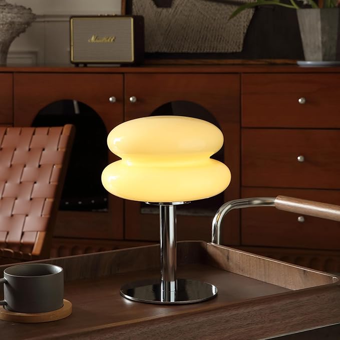 Mushroom Lamp for Bedroom,Mid Century Modern Lamp for Nightstand, Dimmable Retro Egg Tart Bedside Small Lamps,Unique Home Mushroom Decor Aesthetic Cute Table Lamps for Living Room(Cream)