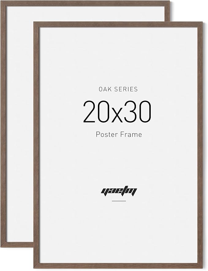 Yaetm 20x30 Frame - Brown Walnut, Solid Wood 20x30 Poster Frame for Picture & Art Print, Lightweight, Horizontal and Vertical Wall Hanging for Photo Gallery (2 Pack, Walnut)