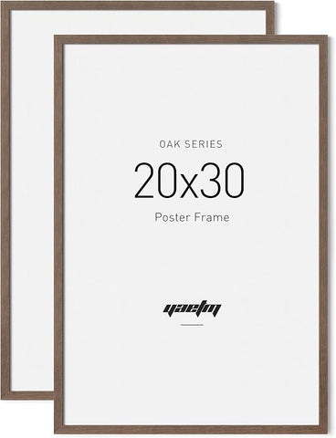 Yaetm 20x30 Frame - Brown Walnut, Solid Wood 20x30 Poster Frame for Picture & Art Print, Lightweight, Horizontal and Vertical Wall Hanging for Photo Gallery (2 Pack, Walnut)