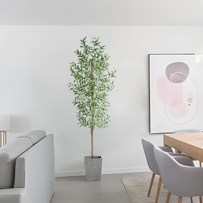 Artificial Olive Tree, 6FT Tall Faux Olive Trees 72in Outdoor Fake Potted Silk Plant with Trunk and Realistic 648 Leaves and 24 Fruits for Modern Office Home Decor Indoor（1pack）