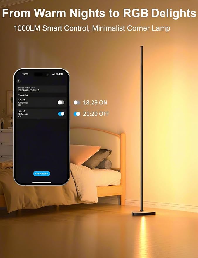Corner Floor Lamp, 70" LED Floor Lamp with APP and Remote Control, 16 Million Colors & Warm White Dimmable, Music Sync, Timer, Color Changing Ambient Light for Living Room, Bedroom, Game room