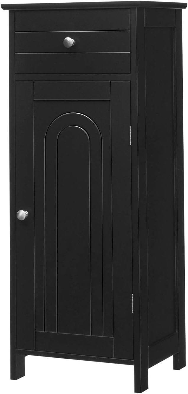 GLACER Floor Storage Cabinet, Multifunctional Bathroom Storage Cabinet with 2 Adjustable Shelves, Ideal for Bathroom, Living Room, 14 x 12 x 34.5 inches (Black)