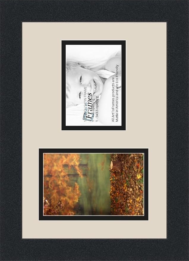 ArtToFrames Collage Photo Frame Double Mat with 1 - 3.5x5, 4x6 Openings and Satin Black Frame