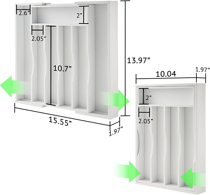 2-Piece Expandable Bamboo Kitchen Drawer Organizer for Cutlery and Utensils, Adjustable Bamboo Wood Cutlery Tray in Drawer for Flatware and Silverware in Kitchen, (White)
