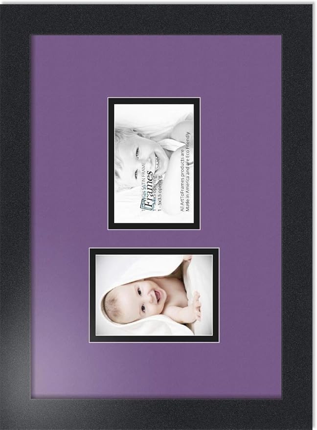 ArtToFrames Collage Photo Frame Double Mat with 2 - 3.5x5 Openings and Satin Black Frame
