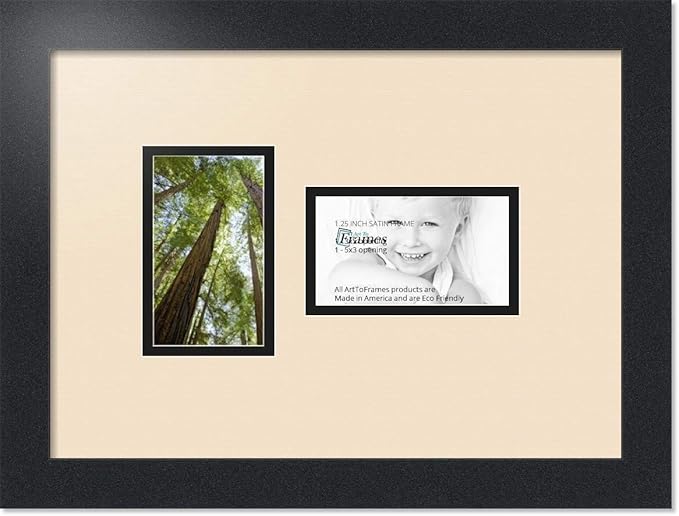 ArtToFrames Collage Photo Frame Double Mat with 2 - 3x5 Openings and Satin Black Frame