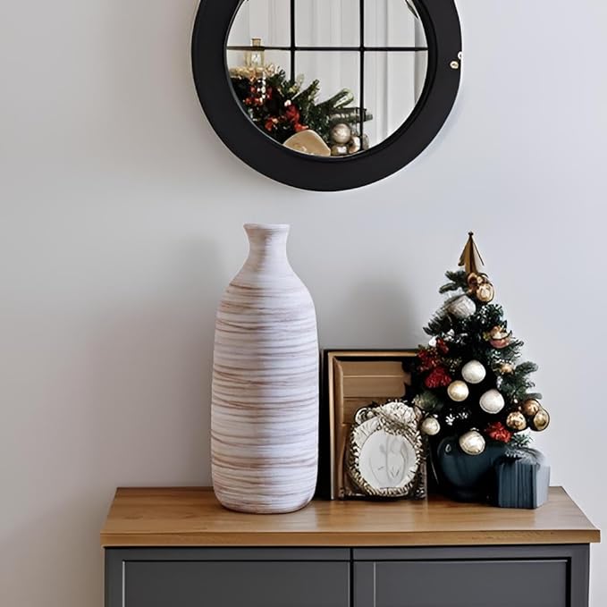 ALMA White Ceramic Vase 11 inch Tall, Narrow Boho Vases for Eucalyptus Leaf Branch|Small Pampas Grass Vase for Minimalist Home Decor, Coastal, Modern Bohemian Style Decor