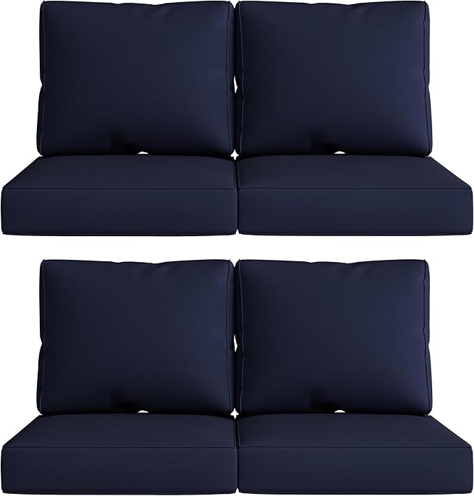 UIXE 24.5" Deep Seat Outdoor Cushion Set with Back Pads, Patio Furniture Cushions, Sectional Sofa Bistro Chair Cushion - Navy, Set of 4