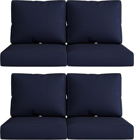 UIXE 24.5" Deep Seat Outdoor Cushion Set with Back Pads, Patio Furniture Cushions, Sectional Sofa Bistro Chair Cushion - Navy, Set of 4