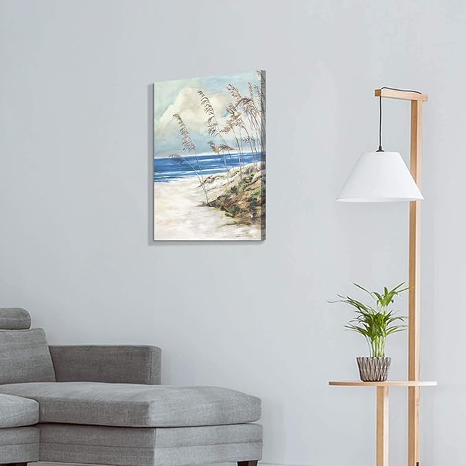 ARTISTIC PATH Abstract Beach Wall Art Picture: Blue Ocean Artwork Seaside Painting Print on Canvas for Office (24" W x 18" H, Multi-Sized)