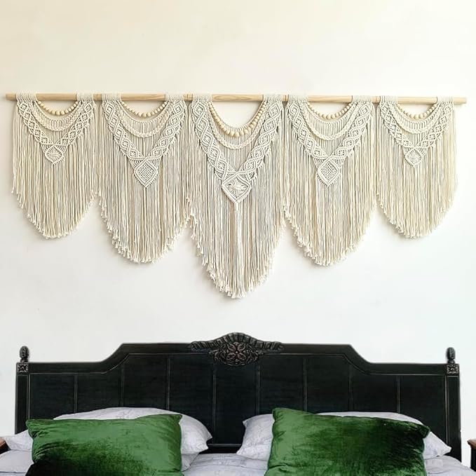 Extral Large macrame wall hanging, 71'' W x 32'' L boho wall art tapestry wall decor for urban entryway,living room,bedroom decor, headboard woven wall art, big fiber art over couch art for Yarn hallway