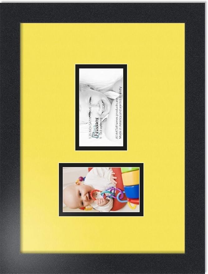 ArtToFrames Collage Photo Frame Double Mat with 2 - 3x5 Openings and Satin Black Frame