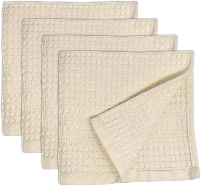 GILDEN TREE Waffle Towels Wash Cloths for Showering, Exfoliating Washcloth Face Towels, Quick Dry Towel Cotton Washcloths Set of 4, Classic Style (Cream)