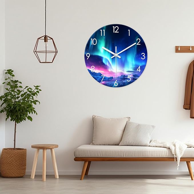 XNM Oversized Glass Battery Wall Clock Decorative 24 Inch Polar Light Teal Wall Clock for Office Round Non Ticking Clocks for Walls