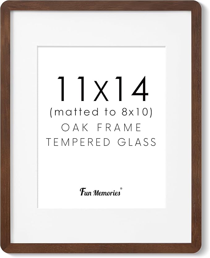 11x14 Picture Frame, Solid Oak Wood Frame 11 x 14 for Wall, Rustic Wooden Frames 11 by 14 with Tempered Glass, 11x14 Frame with Mat for 8x10, Home Decor Photo Frames 11"x14", Walnut Color, 1 Pack