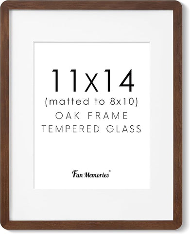 11x14 Picture Frame, Solid Oak Wood Frame 11 x 14 for Wall, Rustic Wooden Frames 11 by 14 with Tempered Glass, 11x14 Frame with Mat for 8x10, Home Decor Photo Frames 11"x14", Walnut Color, 1 Pack