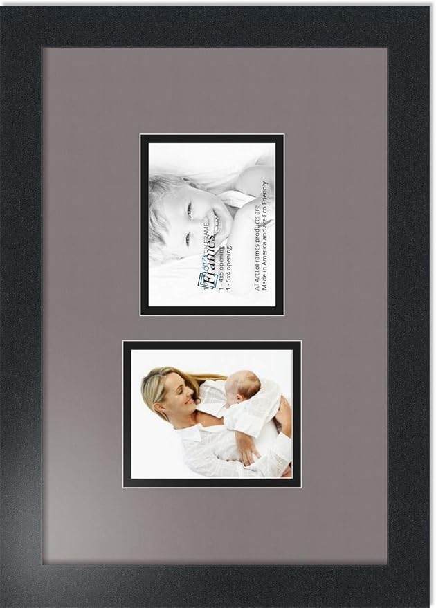 ArtToFrames Collage Photo Frame Double Mat with 2 - 4x5 Openings and Satin Black Frame