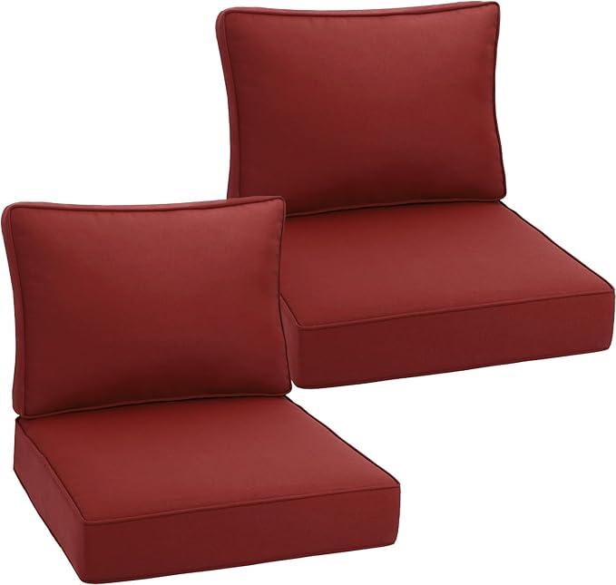 Outdoor Deep Seating Cushion Set, 24" x 24", Waterproof & Fade Resistant Patio Furniture Cushions with Handle, Deep Seat and Back Cushion for Chair and Sofa (2, Red)