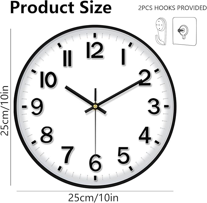 Modern Wall Clock, 10 Inch Digital Wall Clocks Battery Operated, Round Non Ticking Silent Analog Clock for Bedroom Living Room Kitchen Office Gym Classroom Decor,Black Battery Clock