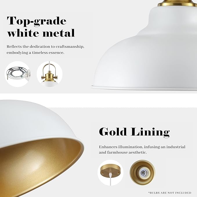 White Pendant Lights Kitchen Island, Kitchen Pendant Lighting 1 Pack, Industrial Farmhouse Pendant Light (11.41 Inch), Dome Pendant Lights, Island Pendant Light for Kitchen, Dining Room