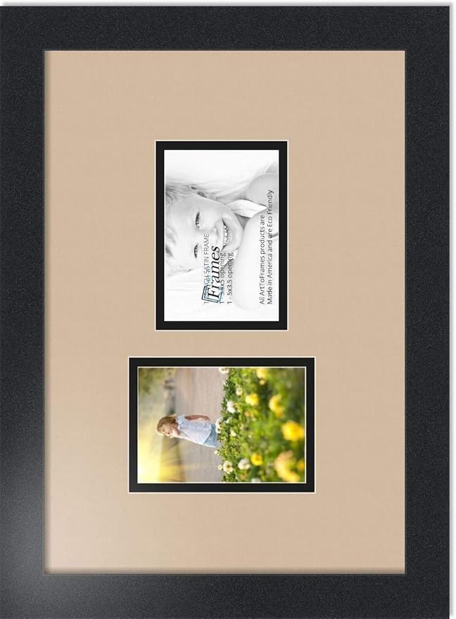 ArtToFrames Collage Photo Frame Double Mat with 2 - 3.5x5 Openings and Satin Black Frame