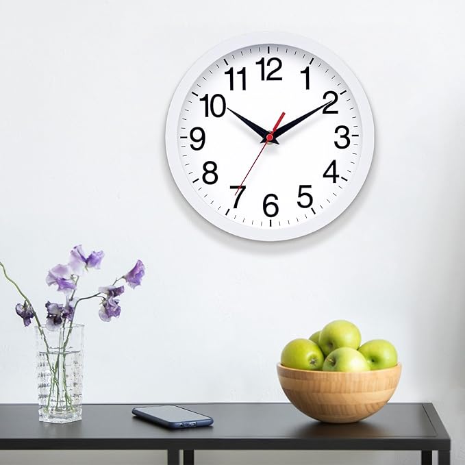 Wall Clock Modern 8 Inch Battery Operated Silent Non Ticking Small Analog Clock Decorative for Bedroom Kitchen Bathroom Office Home (White)