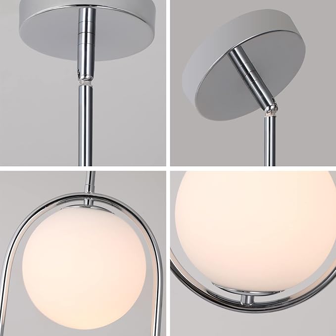 SeeU Chrome Pendant Lighting Mid Century Pendant Light Fixture Hanging Lighting Fixture with White Globe Glass Lampshade Pendant Chandelier for Kitchen Island Dining Room Bedroom