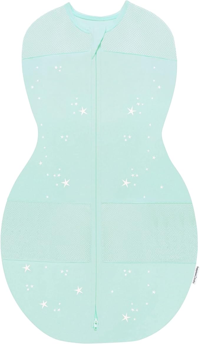 Happiest Baby Sleepea 5-Second Swaddle - 100% Organic Cotton Baby Swaddle Blanket - Doctor Designed Promotes Healthy Hip Development (Teal Stars, Large)