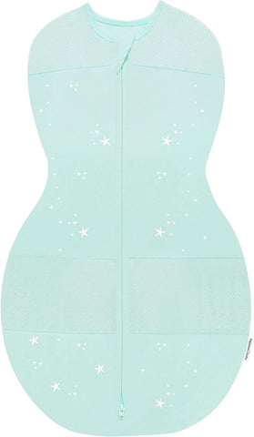 Happiest Baby Sleepea 5-Second Swaddle - 100% Organic Cotton Baby Swaddle Blanket - Doctor Designed Promotes Healthy Hip Development (Teal Stars, Large)