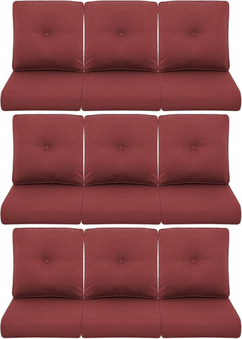9-Piece Outdoor Patio Cushion Set - Fade & Water Resistant with Removable Olefin Cover, 22x24x4 Inch Memory Foam Cushions for Wicker Sectional Sofa – Red/Buckle