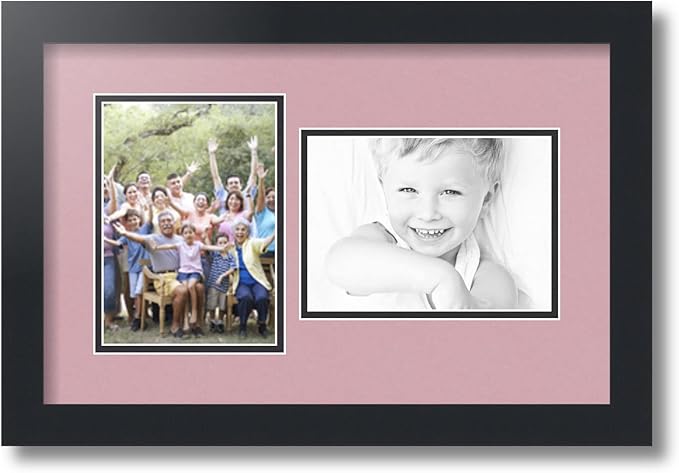 ArtToFrames Collage Photo Frame Double Mat with 2-5x7 inch Openings with Black Frame and Seashell Top Mat