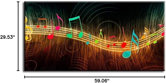 Music Wall Art for Bedroom, PIY Modern Musical Note Canvas Prints, Beautiful Notes Beating on Staff Picture Decor (Waterproof, Bracket Mounted Ready to Hang, 30x60 Extra Large)