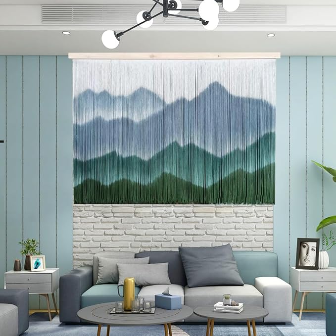 laddawan Extra Large Boho Wall Decor For Bedroom Macrame Wall Hanging Dip-Dyed Tapestry Modern Wooden Home Wall Art For Living room (Green2)