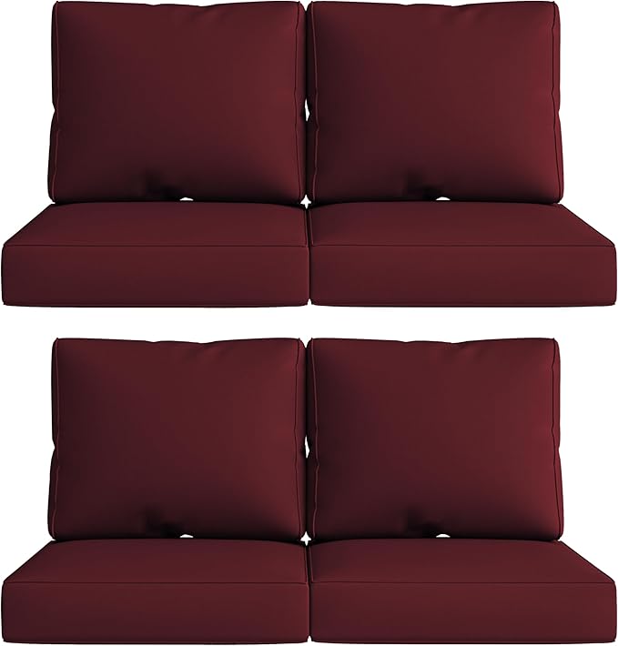 UIXE 24.5" Deep Seat Outdoor Cushion Set with Back Pads, Patio Furniture Cushions, Sectional Sofa Bistro Chair Cushion - Red, Set of 4