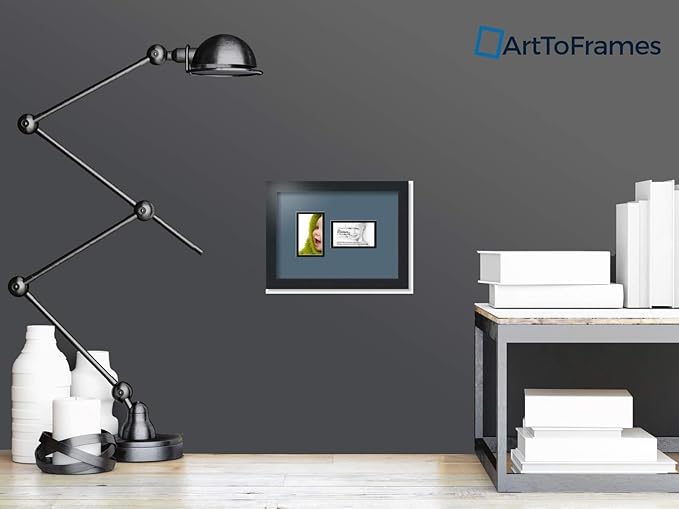 ArtToFrames Collage Photo Frame Double Mat with 2-3x5 Openings with Satin Black Frame and Dutch Blue mat.