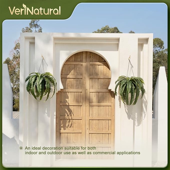 Artificial Boston Ferns 48" UV Resistant Faux Ferns with 39 Fronds for Outdoors - Large Fake Plants for Home, Garden, Front Porch and Hanging Decor - Lifelike Greenery for Indoor Spaces,4pcs VN141